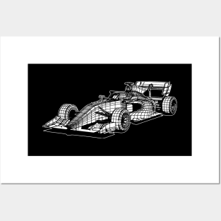 White Formula 3 Car Blueprint Sketch Art Posters and Art